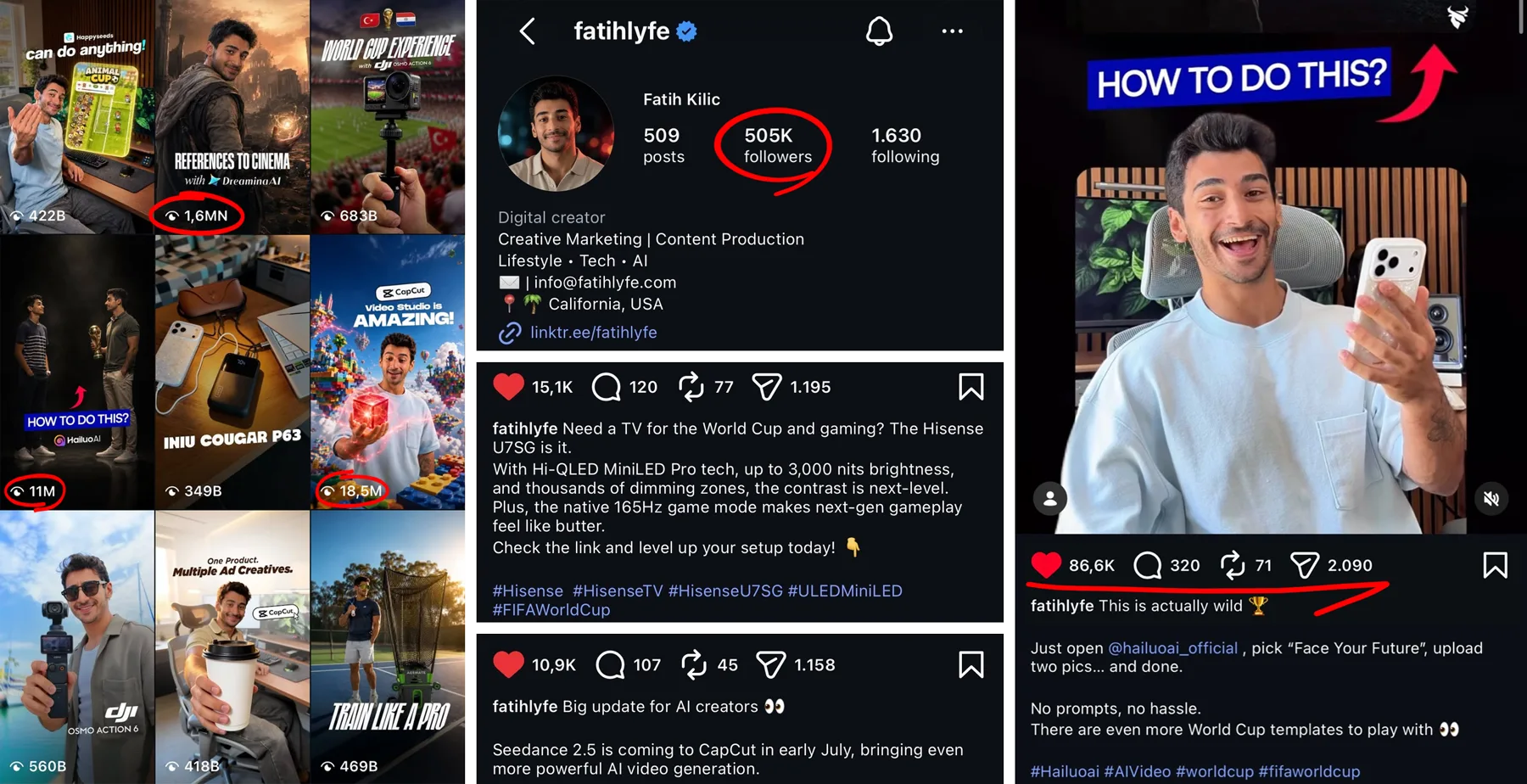 Instagram reels views, profile followers and post engagement screenshots